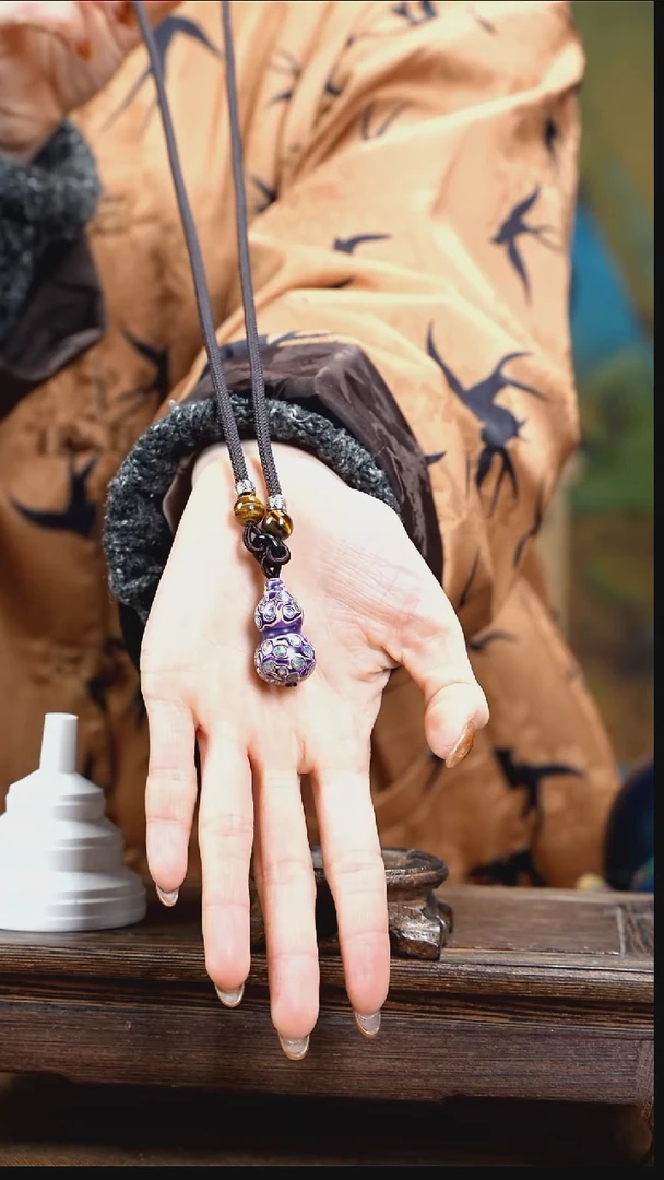 别****?紫白大漆紫光檀螺钿小脖挂