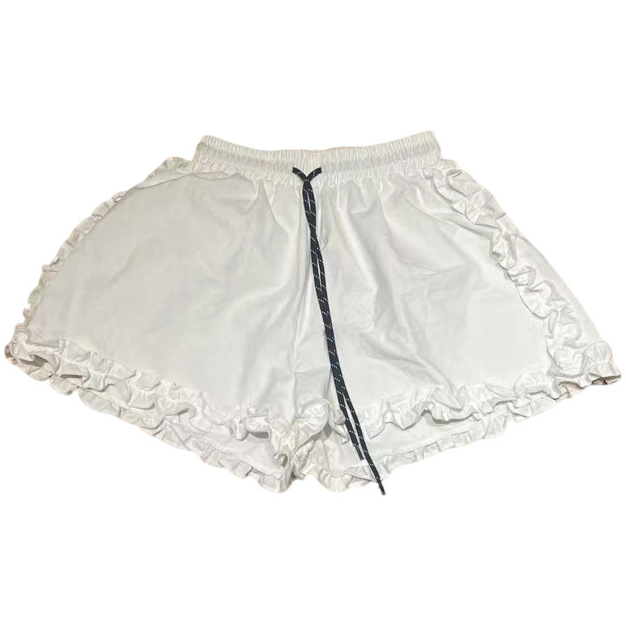 韩版新款阔腿裤透气纯色花边夏季短裤