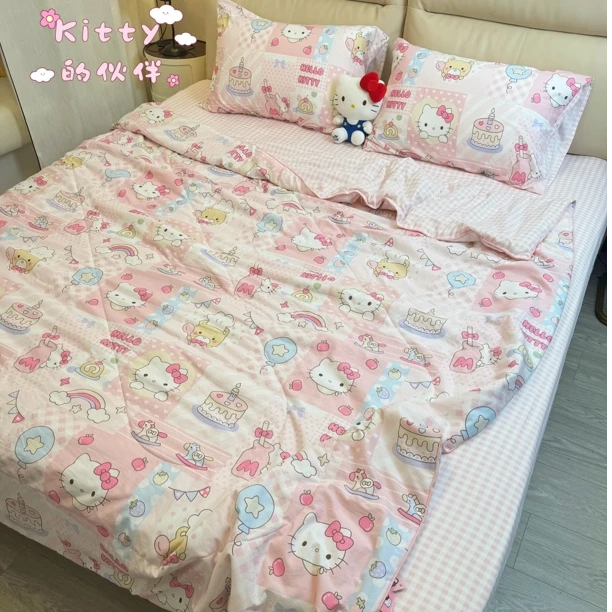 透气床品套件水洗棉夏被空调被四件套薄款机洗床单可爱夏凉被被子