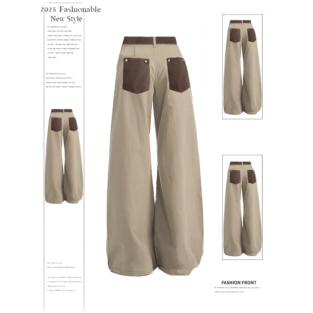 美式慵懒风高腰休闲裤女2025秋季新款不贴腿宽松显瘦阔腿直筒裤子