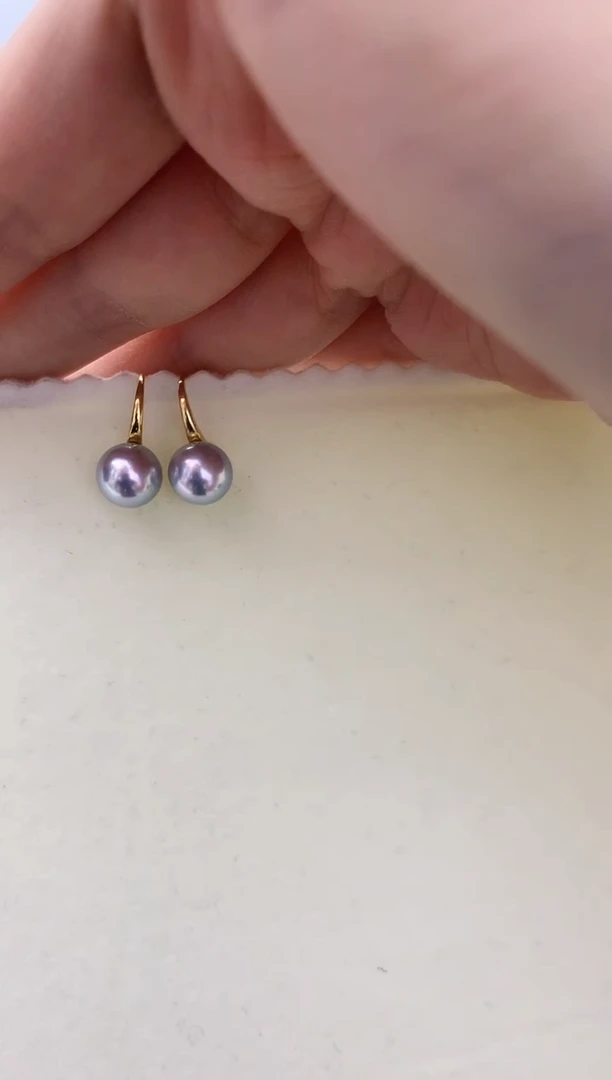 18K金镶嵌DA海水珍珠灰珠耳钩8-8.5MM  GD162