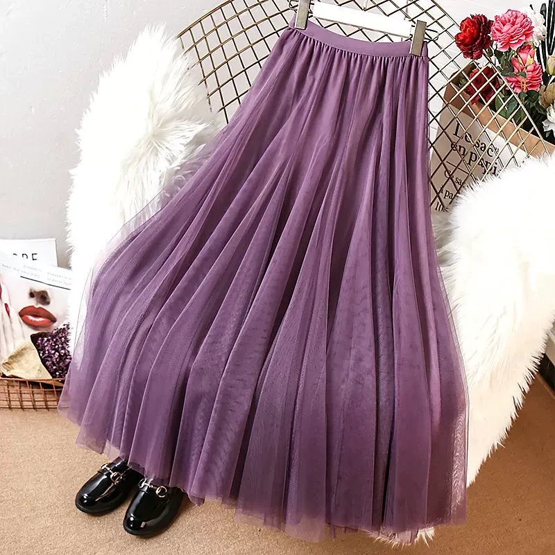 网纱半身裙女720度大摆广场舞裙显瘦跳舞纱裙遮胯显瘦中长款A字裙