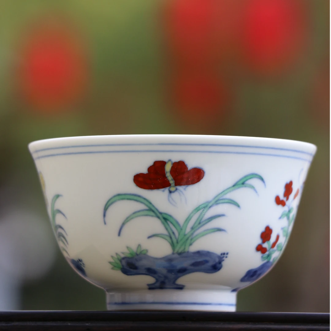 【仿明成化斗彩花蝶纹杯】非遗手绘主人杯陶瓷茶杯高性价比特惠限量