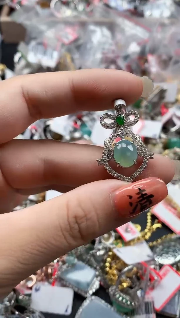 银S925镶嵌戒指翡翠天然A货缅甸翡翠