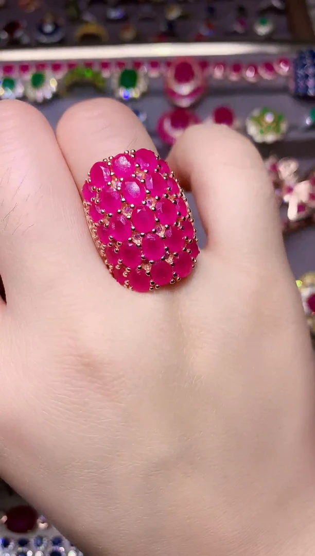 银S925镶嵌戒指红宝石....