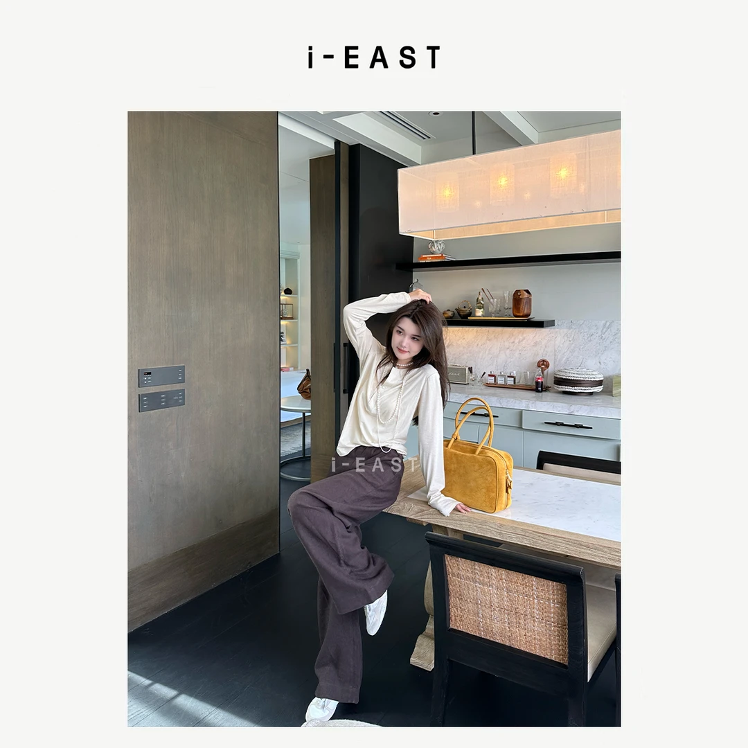 i-EAST 梨型福音~下摆翻边松紧腰休闲裤-5C K12999