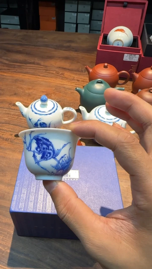 一儒堂 青花单翠小杯