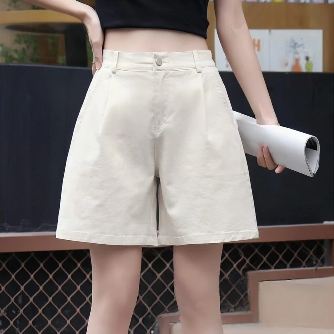A字版五分短裤女夏季透气高腰百搭宽松显瘦阔腿裤薄款弹力休闲裤