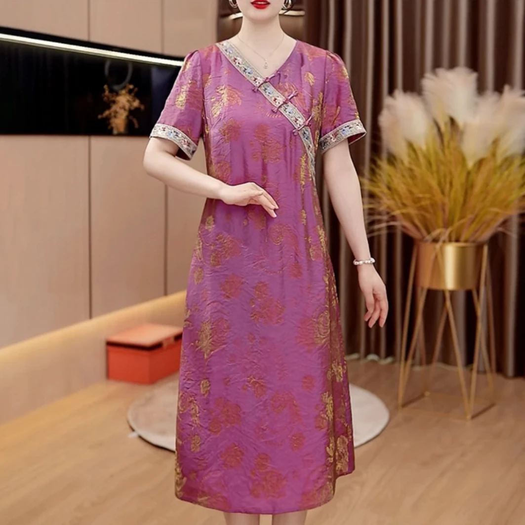 【衣雅严选】8222-2007#新款重工刺绣盘扣人丝高定气质显瘦连衣裙