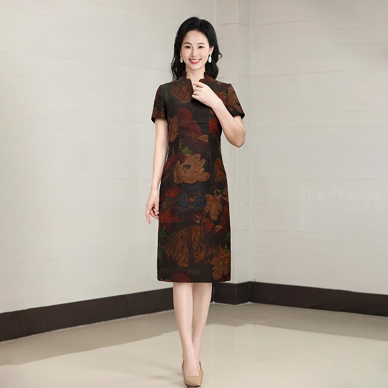 D25Q0269香云纱真丝连衣裙新款女气质显瘦复古高端桑蚕丝