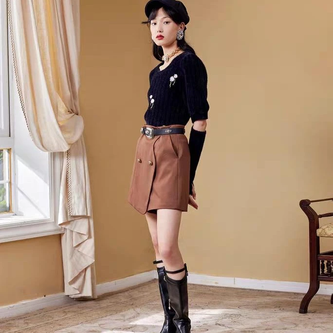 MAXRIENY【商场同款】复古断袖秋冬冬季气质针织毛衫秋女毛针织衫