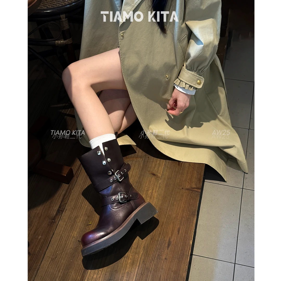 【KITA|枫叶】增高6公分秋日百搭骑士靴透气小众设计鞋靴68096