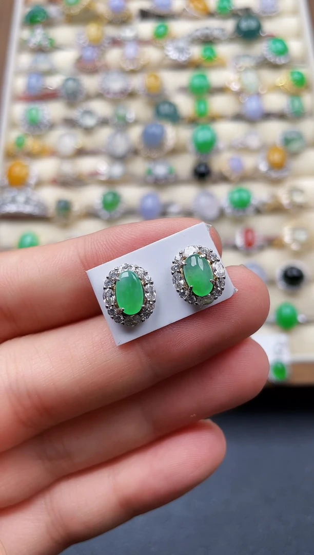 银S925镶嵌翡翠耳饰88