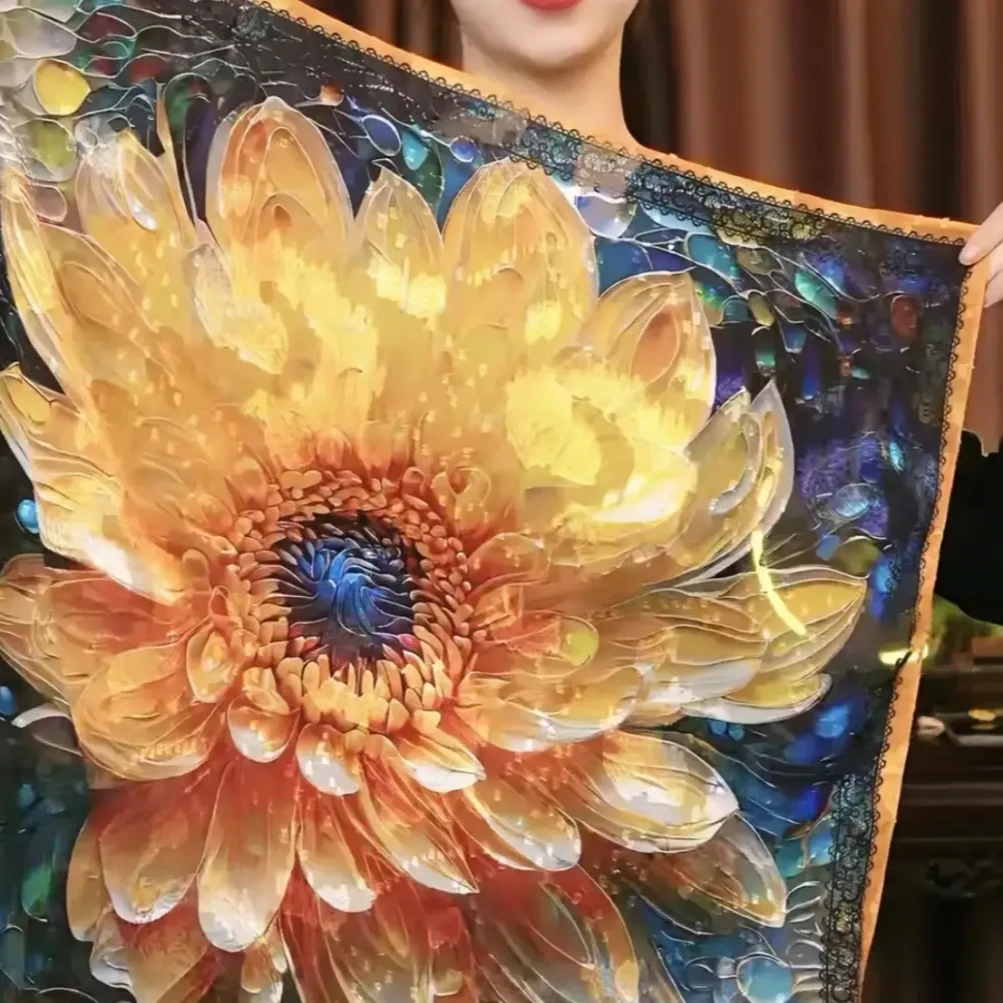 橘色芳华剪花方巾70*70