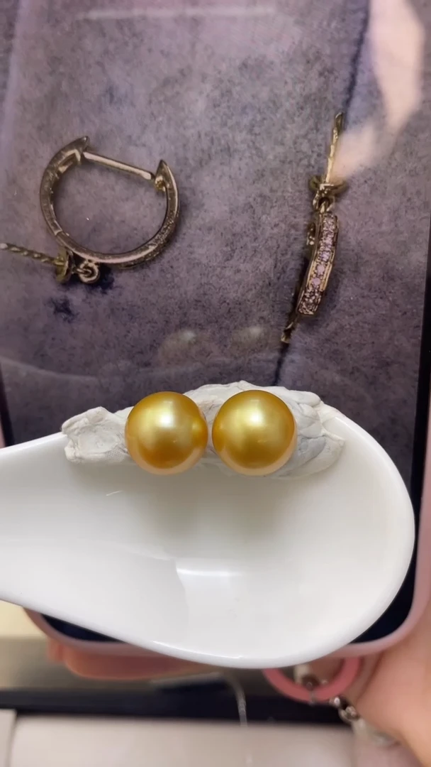 【闪购商品】海水珍珠耳饰18K金镶嵌金珠耳饰12.5mm