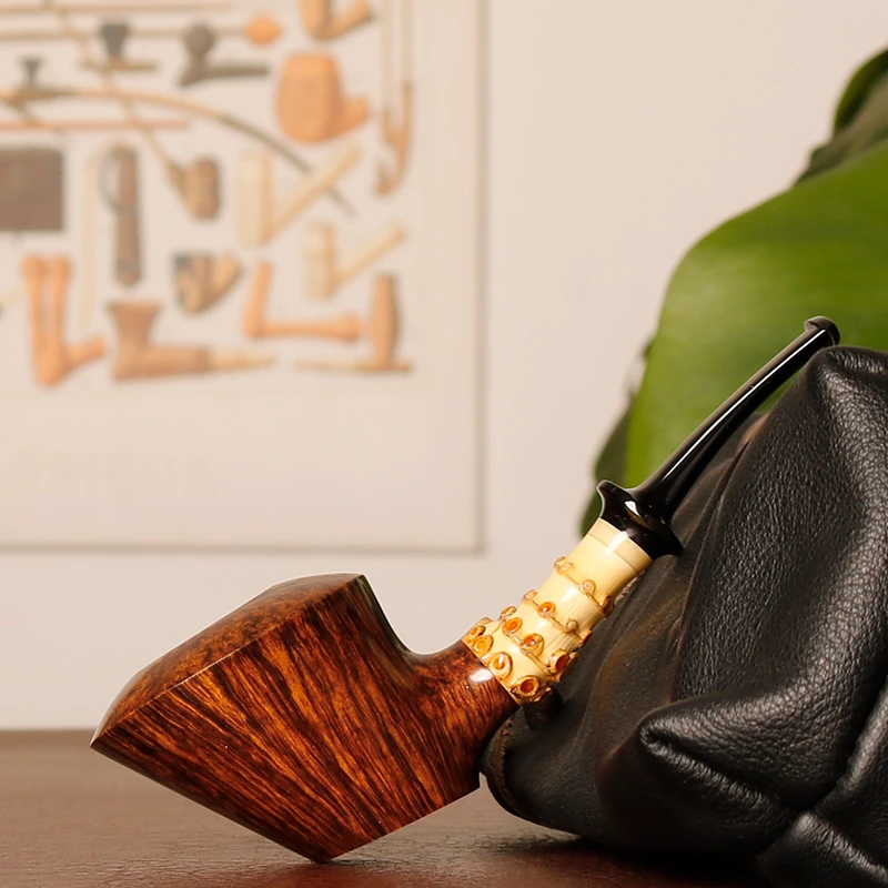 希腊克里斯 光面竹节桌斗 带瘤皮 手工石楠木烟斗