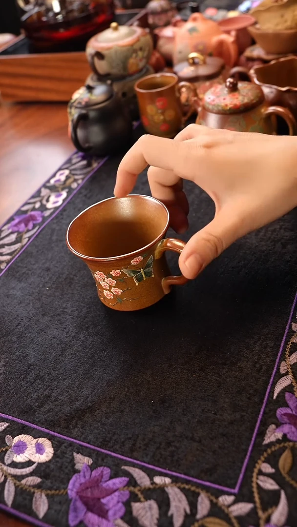 茶壶紫砂柴烧桃花杯