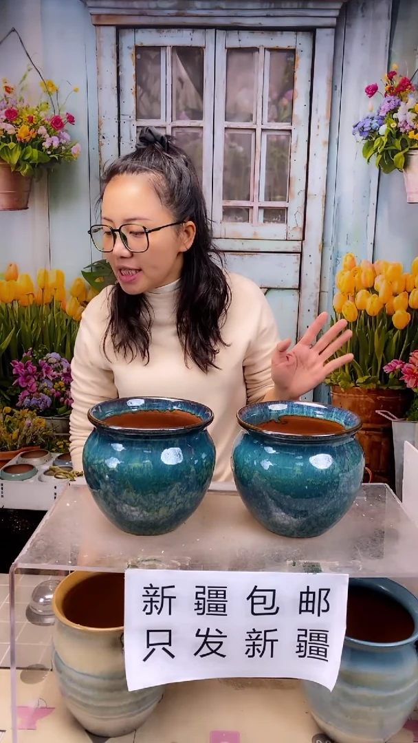 【闪购商品】红陶蓝色陶盆2个装