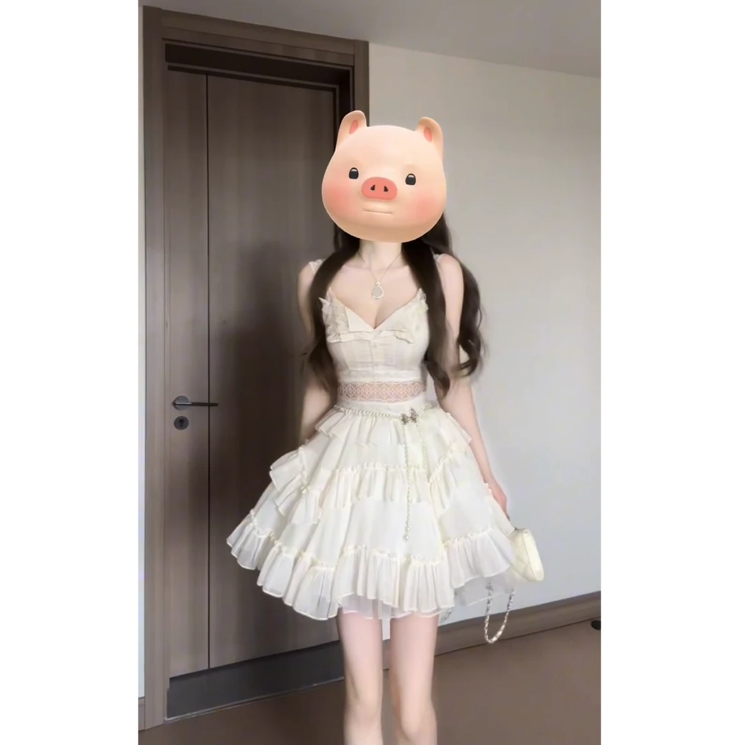 【Hanpton Court】2025秋季新款高级感蕾丝拼接连衣裙显瘦甜美短裙