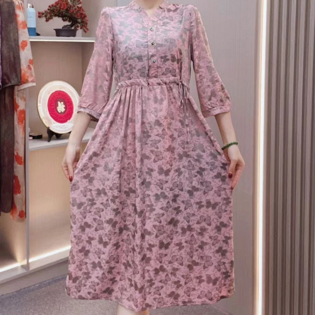 【芳华】气质轻奢连衣裙春夏收腰显瘦圆领时尚裙子9211