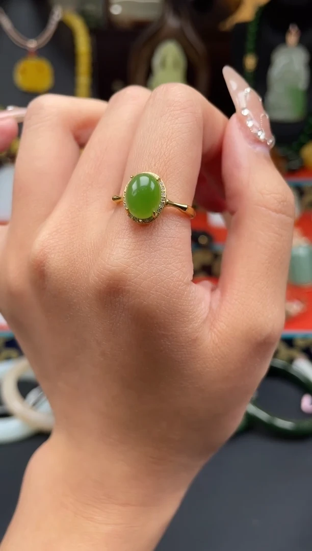 和田玉戒指银S925镶嵌戒指f069