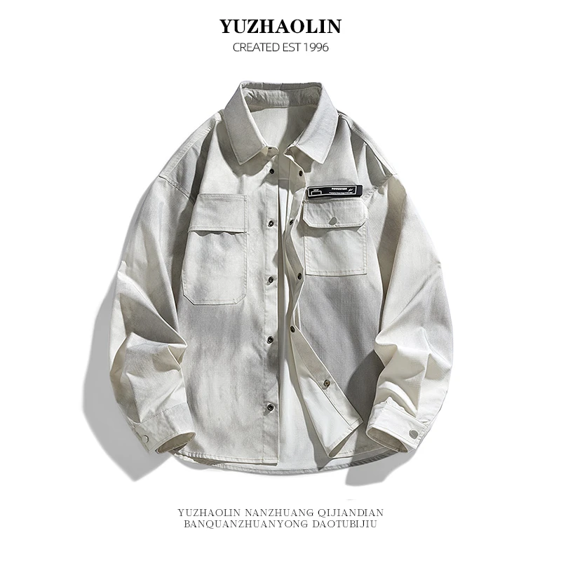 俞兆林外套男款春秋季宽松休闲开衫衬衣长袖日系潮流工装夹克
