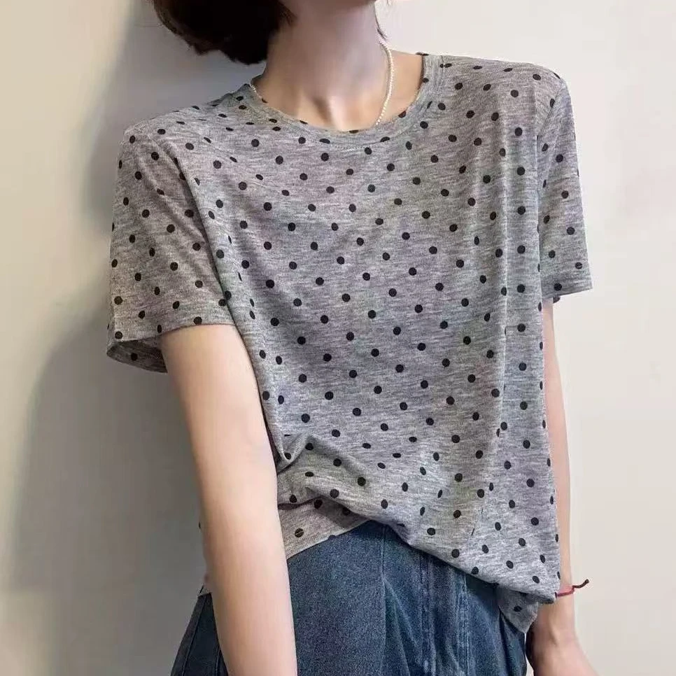 【锦衣服饰】5293韩系点点印花圆领短袖T