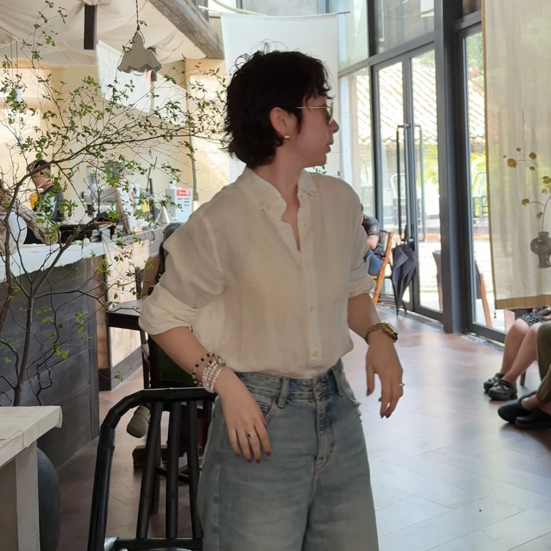 RAIN.CUN【念白】夏季薄款简约显瘦百搭亚麻长袖衬衫女休闲衬衫998