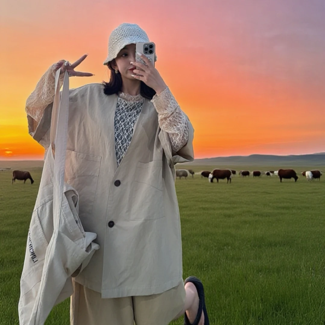 韩国休闲极简棉布宽松外套