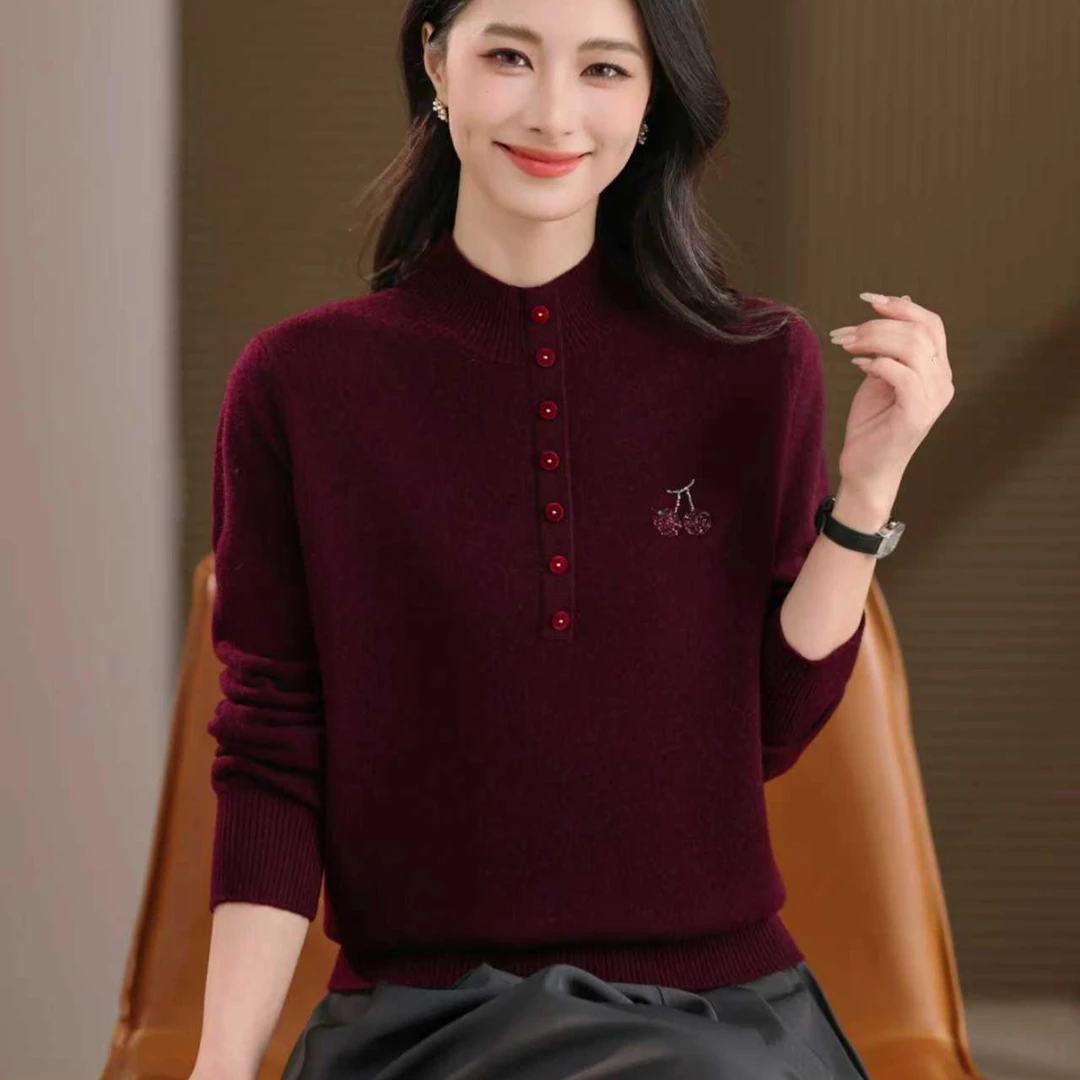 黛妍8839冬季新款100%羊毛洋气百搭小樱桃半高领针织套上上衣