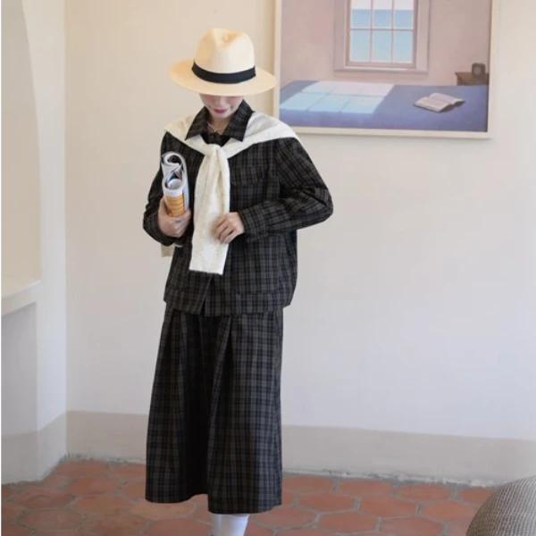 【杭州S姐】格子衬衫+半裙h05100