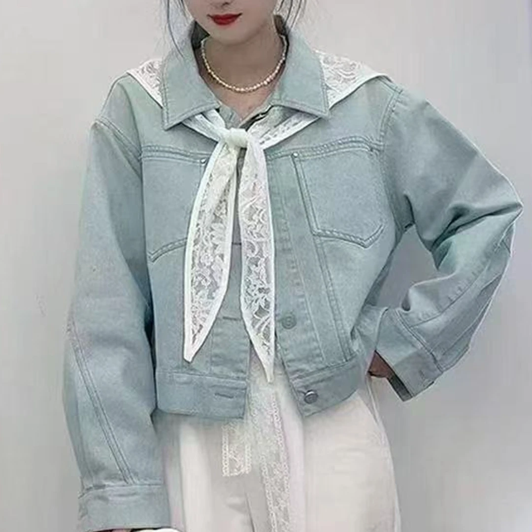 【锦衣服饰】OM 2505蕾丝披肩时尚牛仔外套