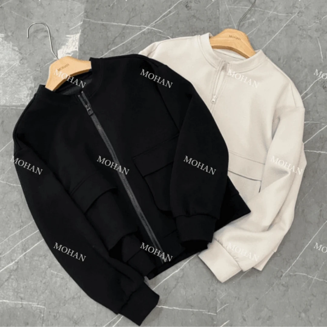 【墨涵精选】韩版拼接立体双口袋百搭气质休闲短外套24162