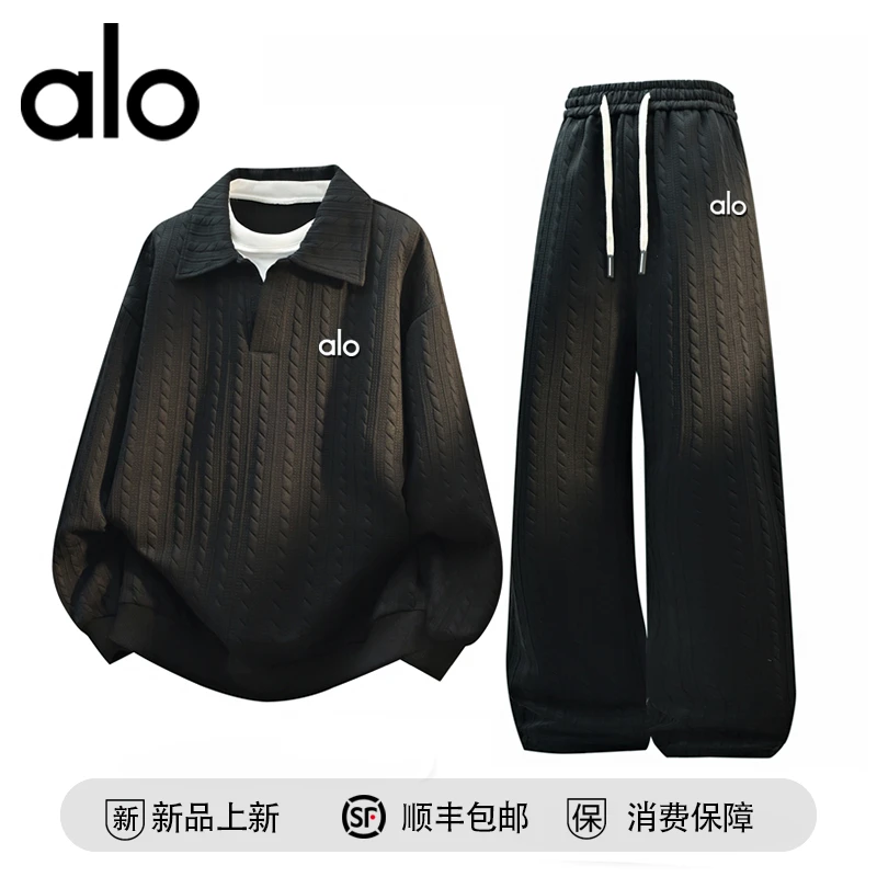 alo潮牌 秋季加大码长袖套装男新款休闲运动宽松潮牌长裤两件套