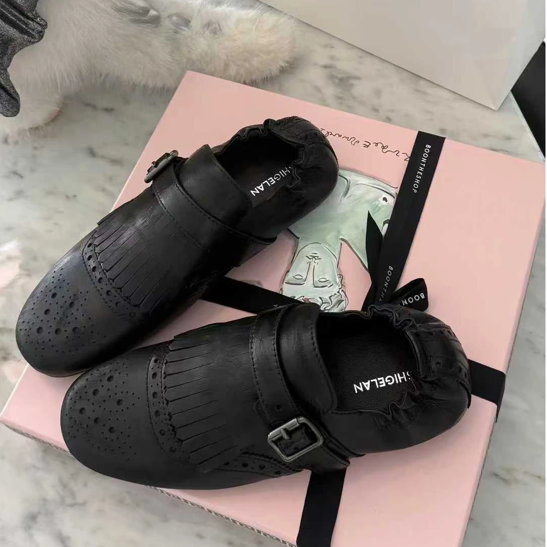 诗歌兰真皮女鞋2025秋季平底新款时尚软底洛丽塔风单鞋低帮乐福鞋