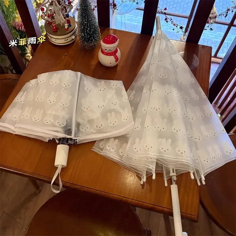 新款米菲兔半透明磨砂雨伞女可爱ins风高颜值可爱折叠长柄简约