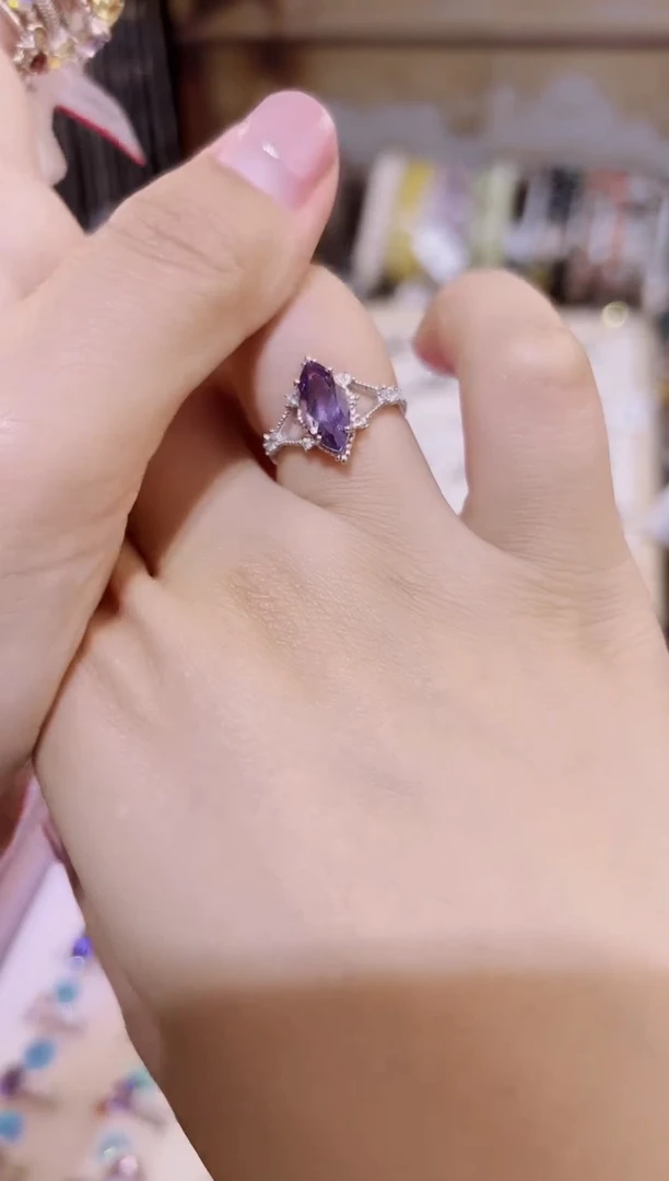 紫晶戒指银S925镶嵌紫水晶戒指