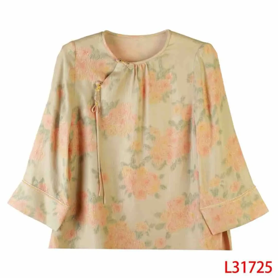 芹 新中式 31725 牡丹冠乐绉双色衬衫