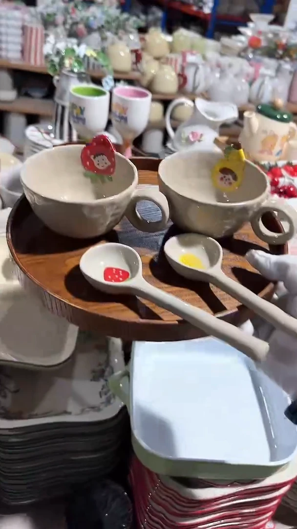陶瓷杯子勺子4件套微瑕 凑满20元包邮
