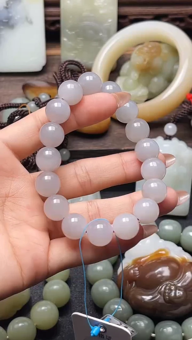 手串未镶嵌和田玉卡12青海烟紫圆珠9010631