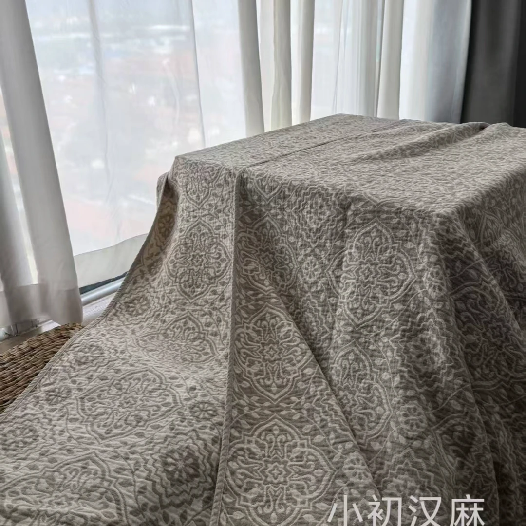 【14支色织大提花汉麻毯】100汉麻雨露麻色织厚包边多功能床盖盖毯