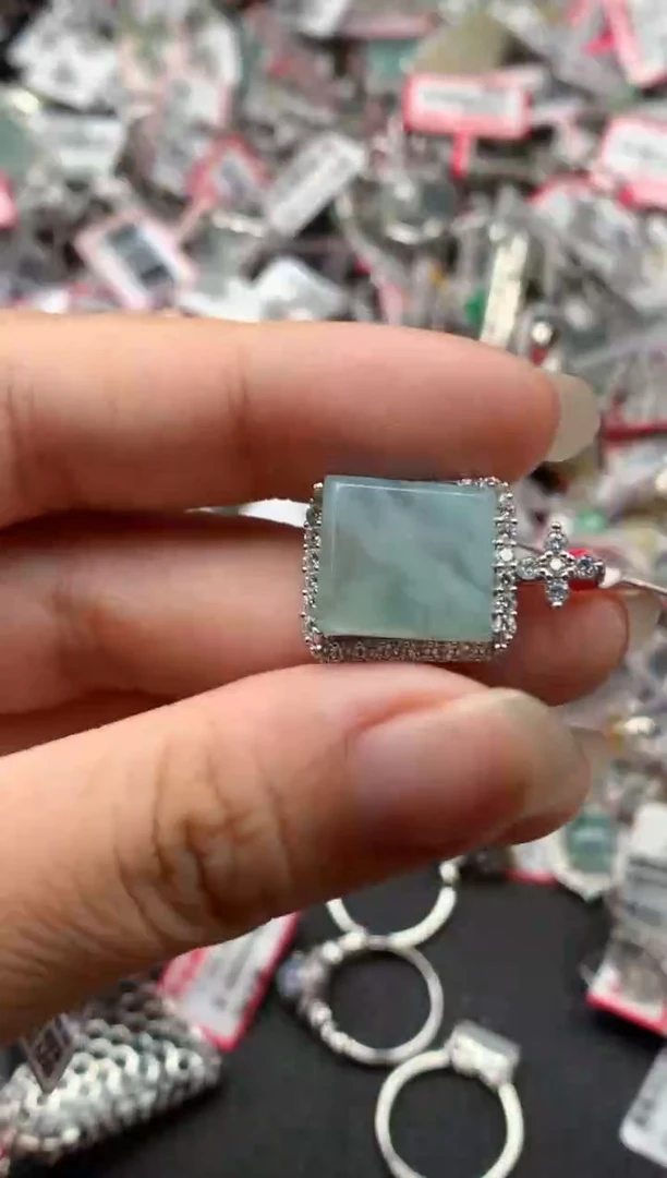 银S925镶嵌戒指翡翠天然A货缅甸翡翠