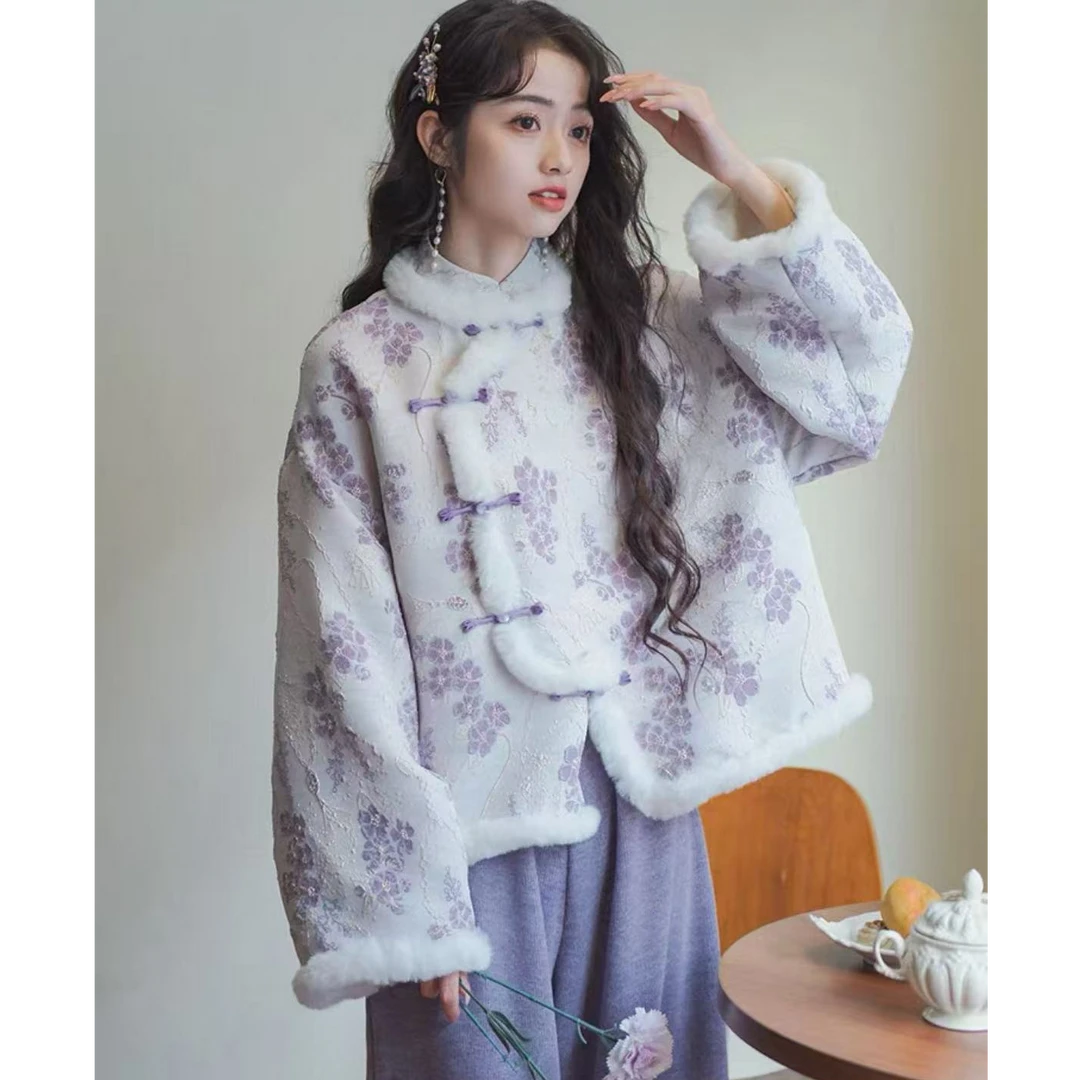 【月上藤萝】新中式改良旗袍女秋冬上衣阔腿裤少女国风套装