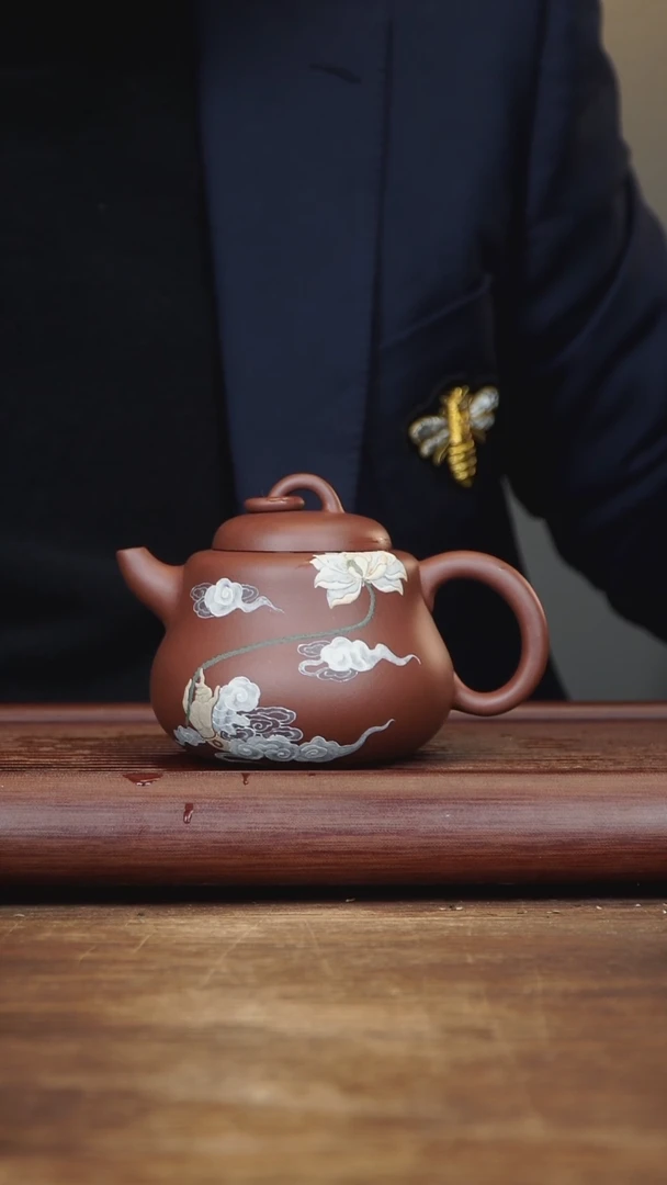 【闪购商品】紫砂茶壶300ml 泥绘葫芦 紫泥