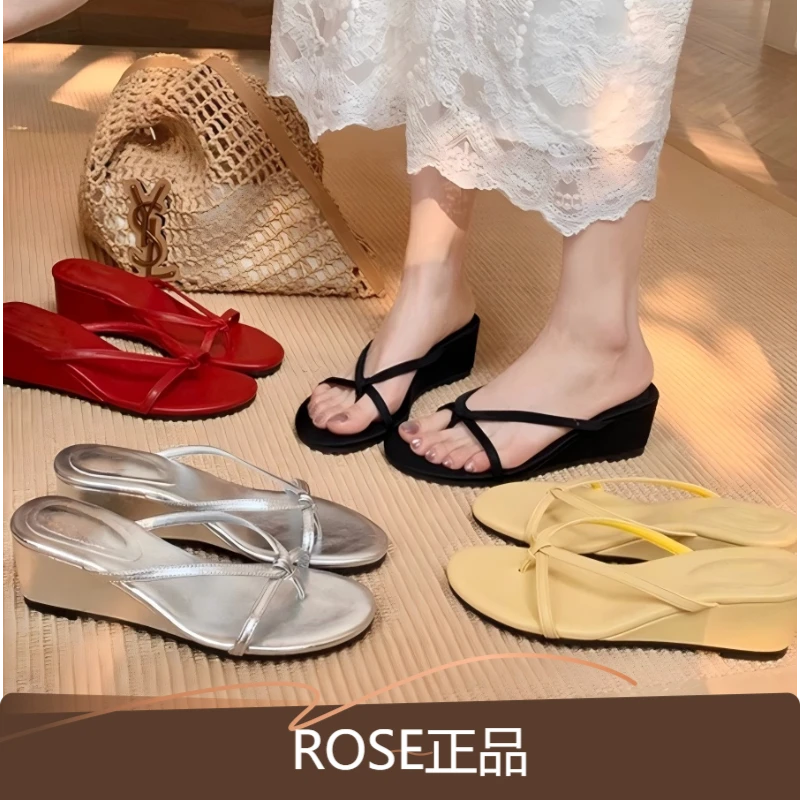【ROSE正品】6厘米坡跟2025爆款气质百搭小众厚底夹趾人字外穿凉拖