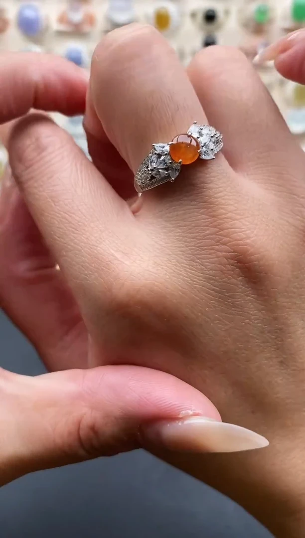 银S925镶嵌戒指翡翠缅甸天然翡翠A货2 1-8