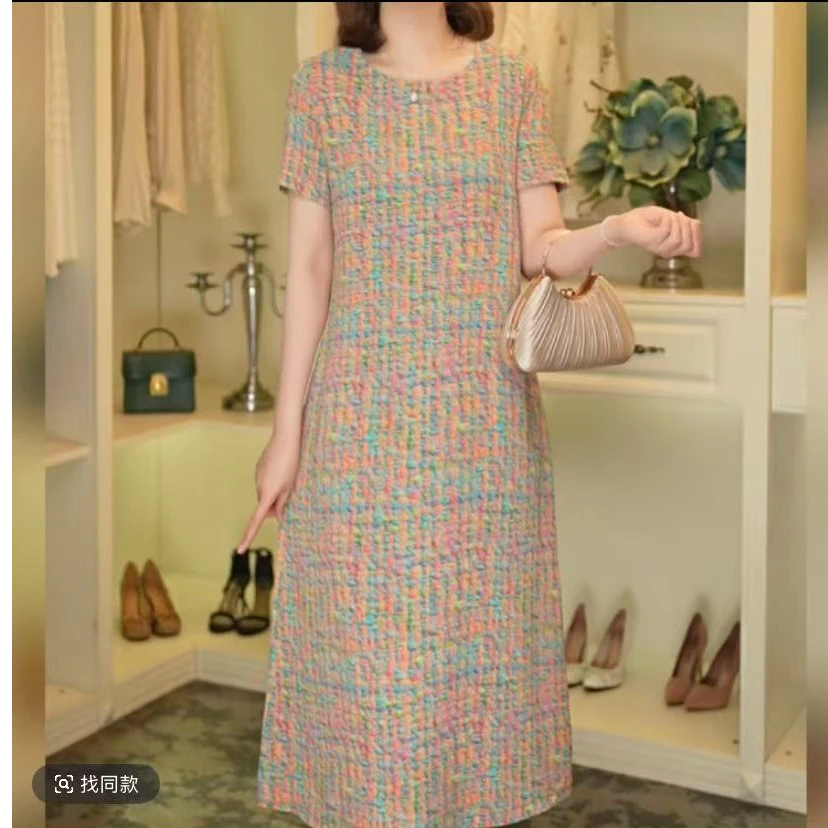 1115彩虹裙高端领透气夏季妈妈装连衣裙