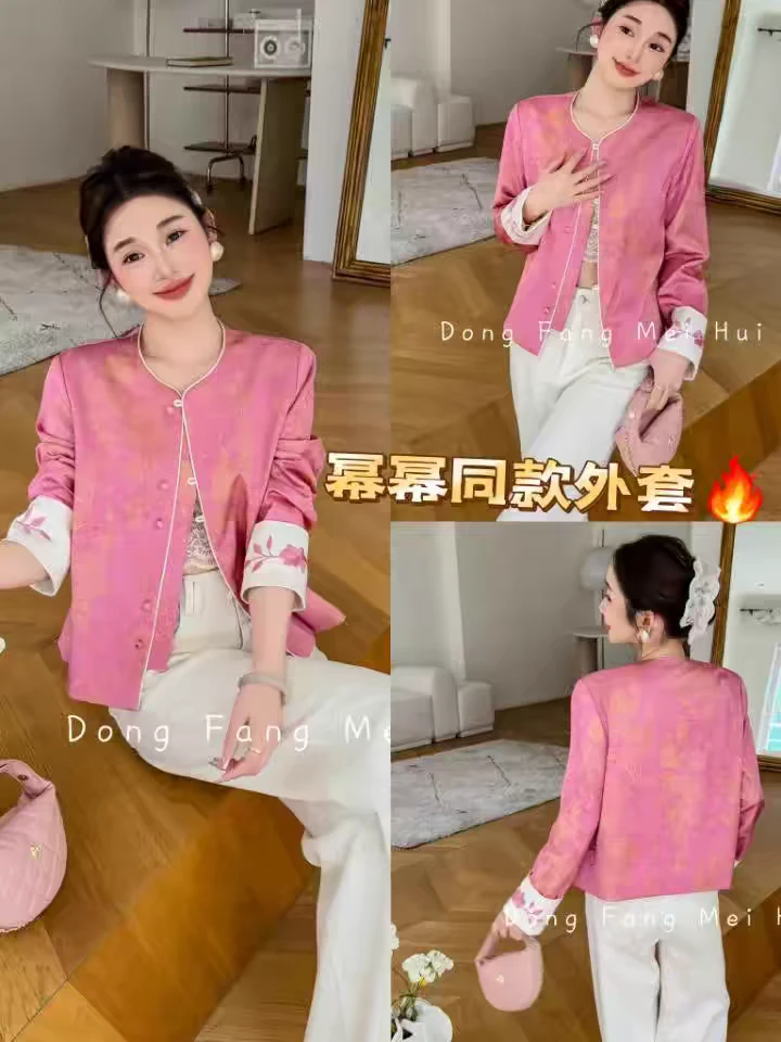美美推荐2518东方玫慧子国风提花宽松刺绣短外套