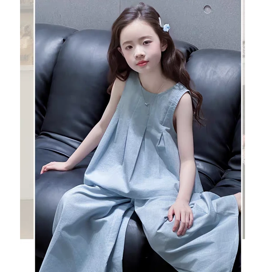 棉麻2025新款儿童韩系夏装女童夏装6-12岁潮款高级感女童套装