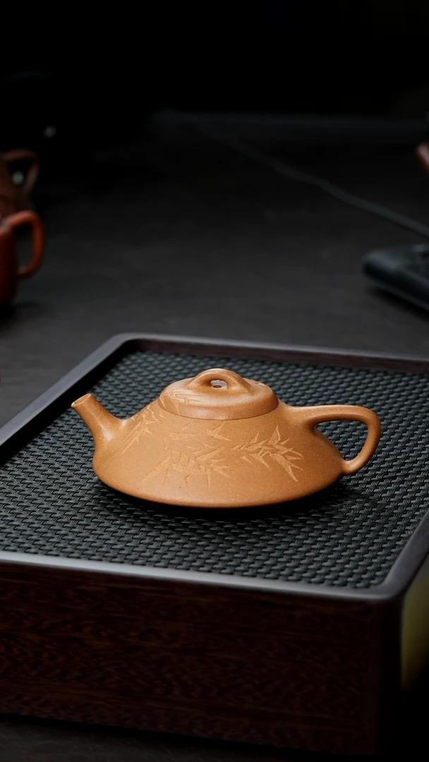 茶壶紫砂黄金段合瓢半手120刻竹